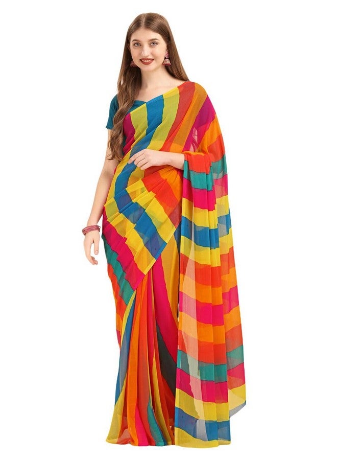 rytras Yellow & Turquoise Blue Colourblocked Pure Chiffon Saree - Image 1