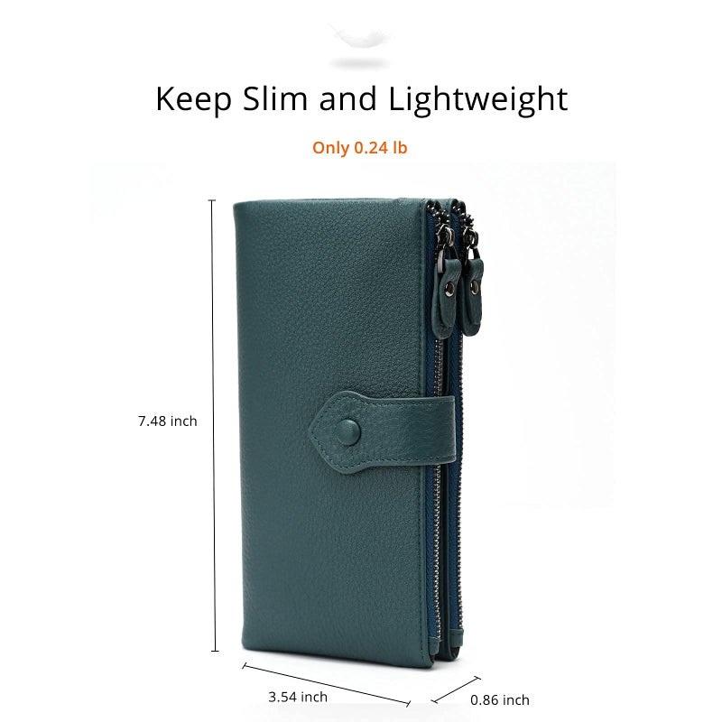 Bveyzi Women Soft Leather RFID Blocking Bifold Slim Wallets Ladies Credit Card Holder Double Zipper Pocket(Blue) - Image 5