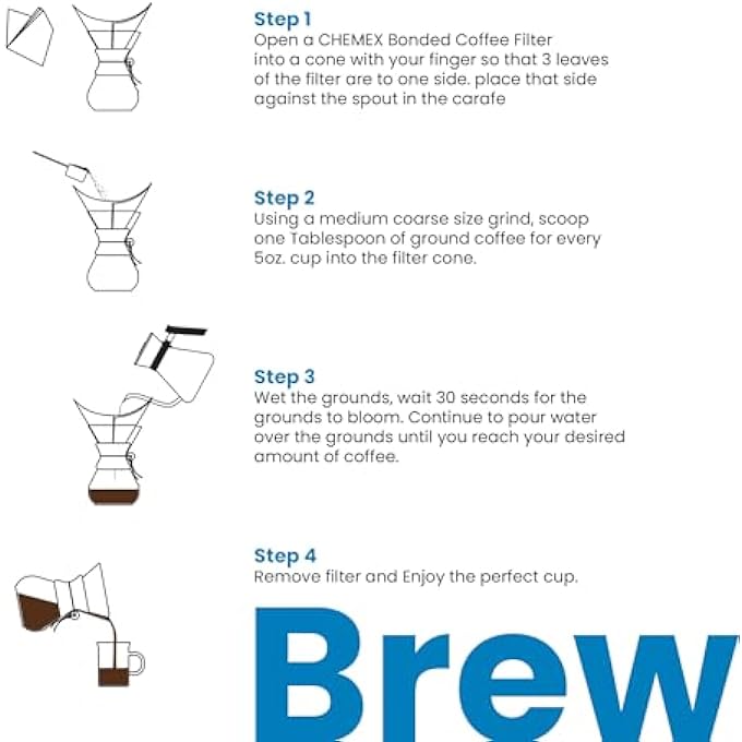 Chemex Classic 8Cup PourOver Coffeemaker  Handcrafted Borosilicate Glass Polished Wood Collar With Leather Tie Durable Dishwasher Safe - Image 5