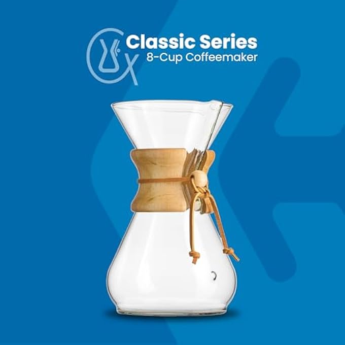 Chemex Classic 8Cup PourOver Coffeemaker  Handcrafted Borosilicate Glass Polished Wood Collar With Leather Tie Durable Dishwasher Safe - Image 3