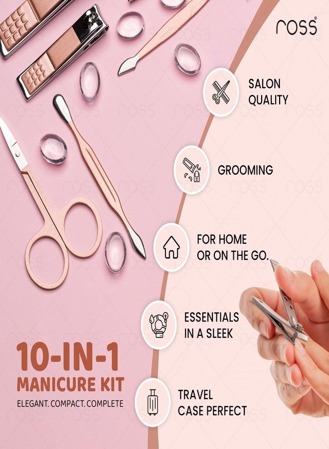ROSS 10-in-1 Manicure & Pedicure Kit for Men & Women | Travel Grooming Set with Premium Stainless Steel Tools | Nail Cutter, Scissors, Tweezer, File & More | Compact, Stylish & Unisex Design - Image 2