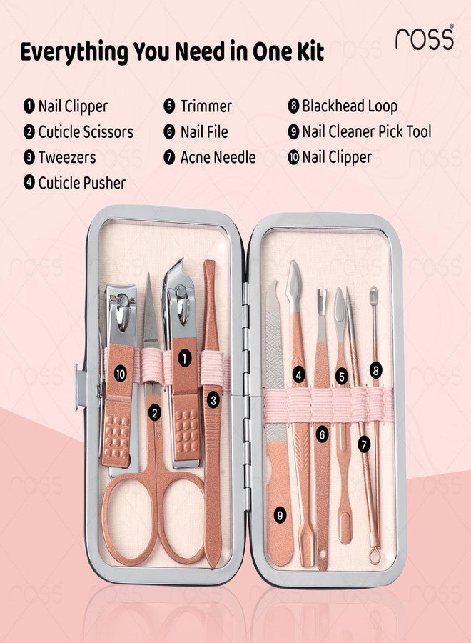 ROSS 10-in-1 Manicure & Pedicure Kit for Men & Women | Travel Grooming Set with Premium Stainless Steel Tools | Nail Cutter, Scissors, Tweezer, File & More | Compact, Stylish & Unisex Design - Image 3