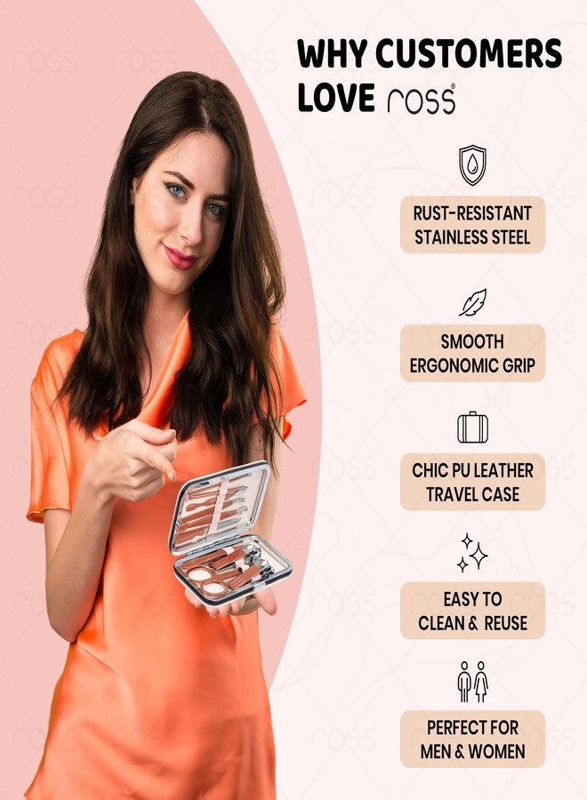ROSS 10-in-1 Manicure & Pedicure Kit for Men & Women | Travel Grooming Set with Premium Stainless Steel Tools | Nail Cutter, Scissors, Tweezer, File & More | Compact, Stylish & Unisex Design - Image 4