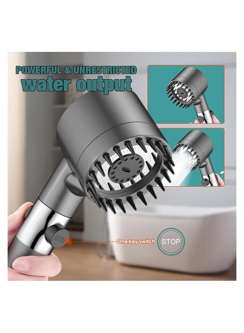 ABJ Shower Head with Handheld, Shower Heads High Pressure, High Flow Even with Low Water Pressure Held Showerhead Set, Filtered Showerhead with hose 60", Bracket, Rubber Washers, and with three Filters - Image 3
