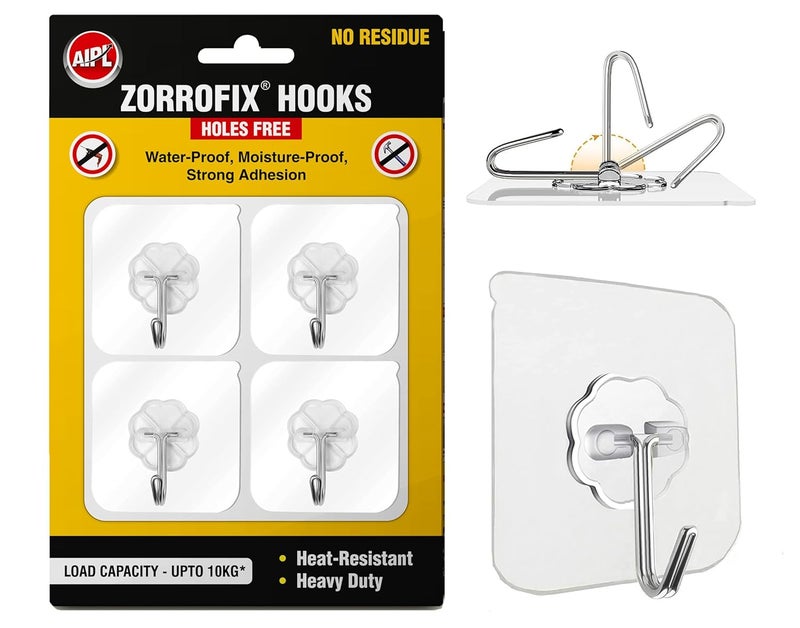 Abro Ultra Grip Heavy Duty 10KG Waterproof Adhesive Wall Hook for Home Office Outdoor Hook 4, 6 Cm, Clear - Image 1