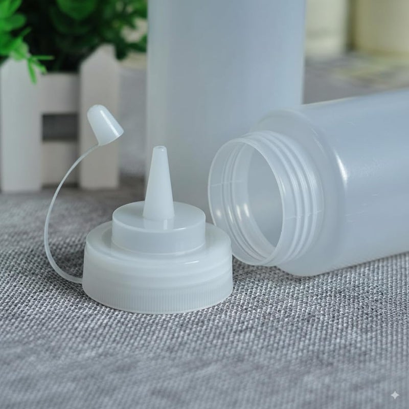 DAOME زجاجة ضغط بلاستيكية لتوزيع الكاتشب والخردل والعسل والزيوت والصلصات، بيضاء، 650 مل (2 قطعة) - Image 3