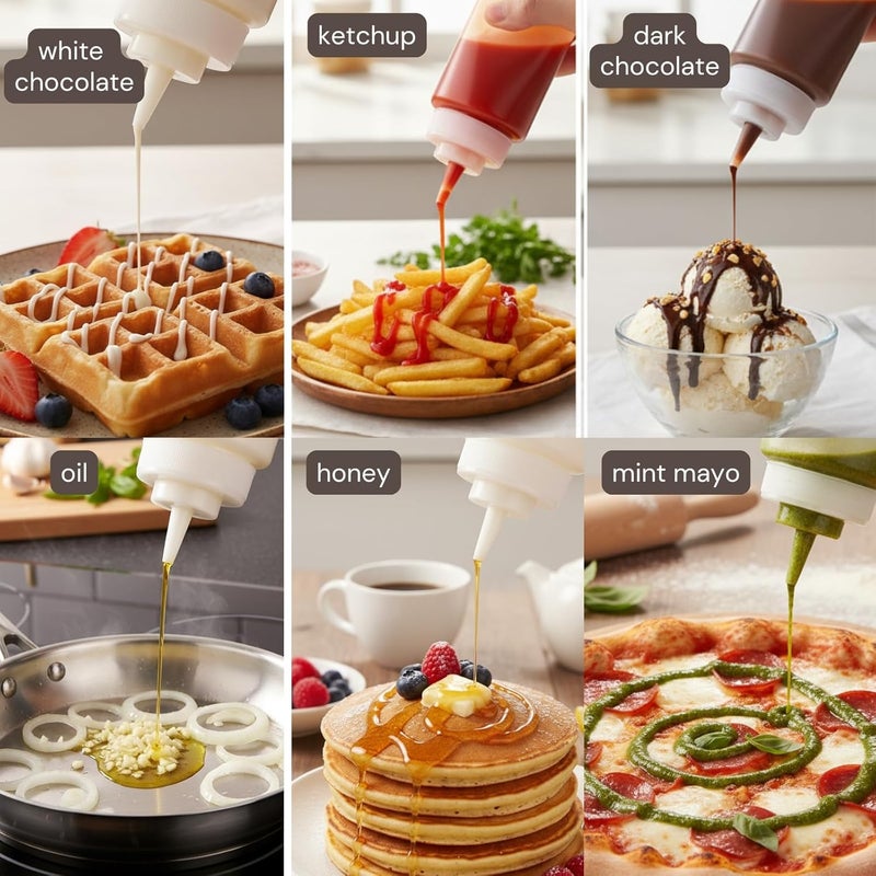 DAOME زجاجة ضغط بلاستيكية لتوزيع الكاتشب والخردل والعسل والزيوت والصلصات، بيضاء، 650 مل (2 قطعة) - Image 5