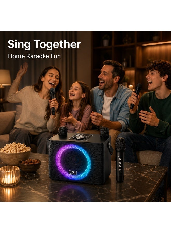 Smartbarry Bluetooth Karaoke Speaker M23 Max with Dual Wireless Microphones, RGB LED Light Ring, Portable Rechargeable Party Sound System, Deep Bass Audio, Family Singing and Music Entertainment - Image 3