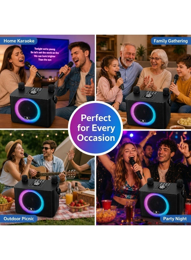 Smartbarry Bluetooth Karaoke Speaker M23 Max with Dual Wireless Microphones, RGB LED Light Ring, Portable Rechargeable Party Sound System, Deep Bass Audio, Family Singing and Music Entertainment - Image 2