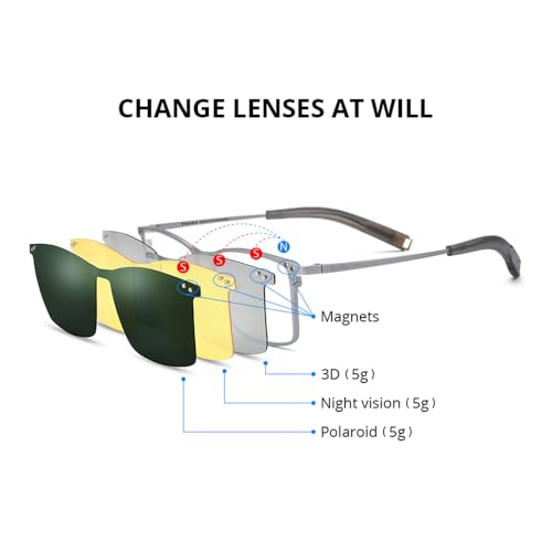FONEX Pure Titanium Glasses Frame Men Square Magnet Clip On Eyeglasses with Polarized Lens (F85760_Silver) - Image 5