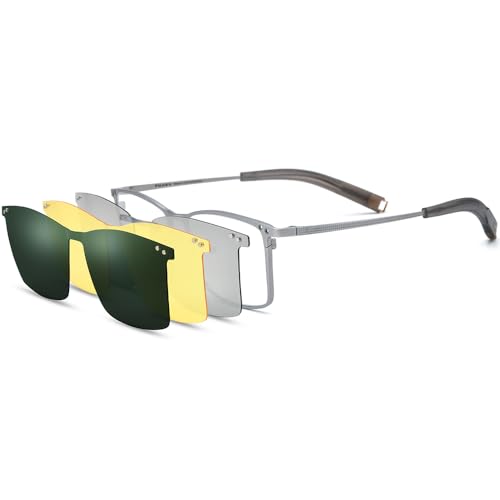 FONEX Pure Titanium Glasses Frame Men Square Magnet Clip On Eyeglasses with Polarized Lens (F85760_Silver) - Image 1