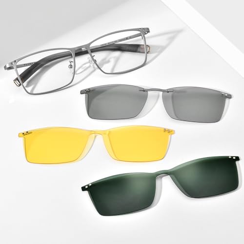FONEX Pure Titanium Glasses Frame Men Square Magnet Clip On Eyeglasses with Polarized Lens (F85760_Silver) - Image 2