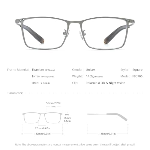 FONEX Pure Titanium Glasses Frame Men Square Magnet Clip On Eyeglasses with Polarized Lens (F85760_Silver) - Image 3