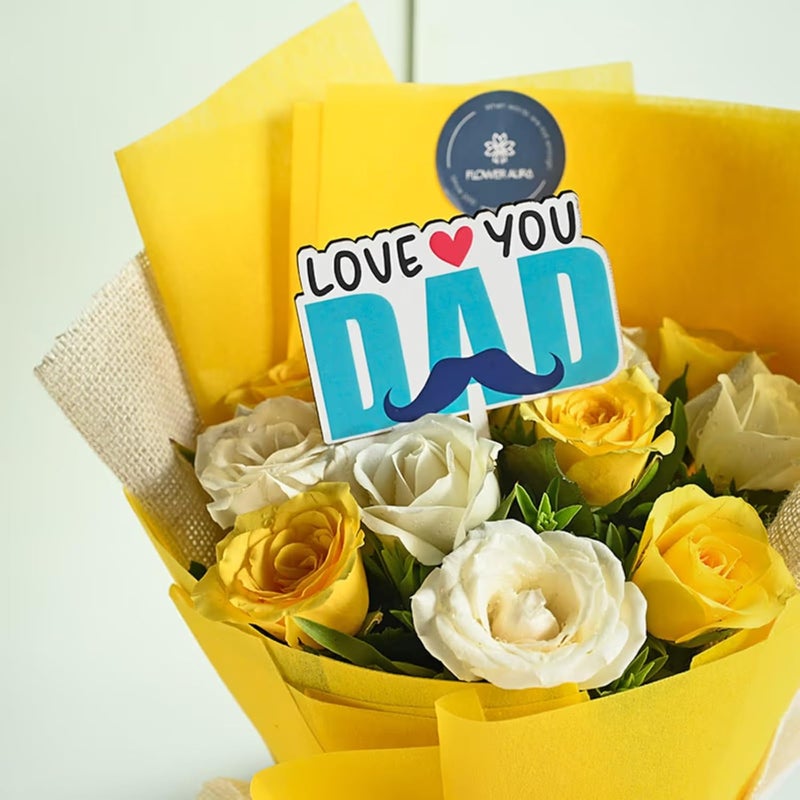 FlowerAura Fresh Flower Bouquet Gift 12 Yellow White Rose Flowers With Topper For Birthday Gift Gift Gift For Papa Gift For Dad Gift For FatherInLaw Same Day Delivery - Image 4