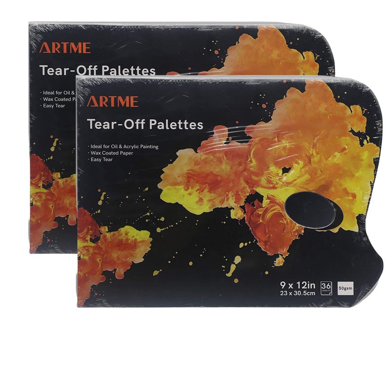 EXERZ Tear Off Palette 2 Pack - 36 Sheets/Paper Disposal Palette 23x20.5cm/ 50gsm Wax Coated Paper with a Thumb Hole/Simple to Use/Acrylics, Oil Paints & Watercolours