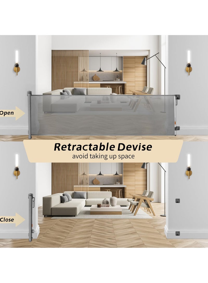 Mr. Penda Baby Safety Gate, Extends to 300cm Retractable Mesh Barrier, 86cm Tall Panel with Auto Lock Mechanism, for Large Doorways Wide Stairs and Open Hallways, Baby Proofing Essential (Gray) - Image 3