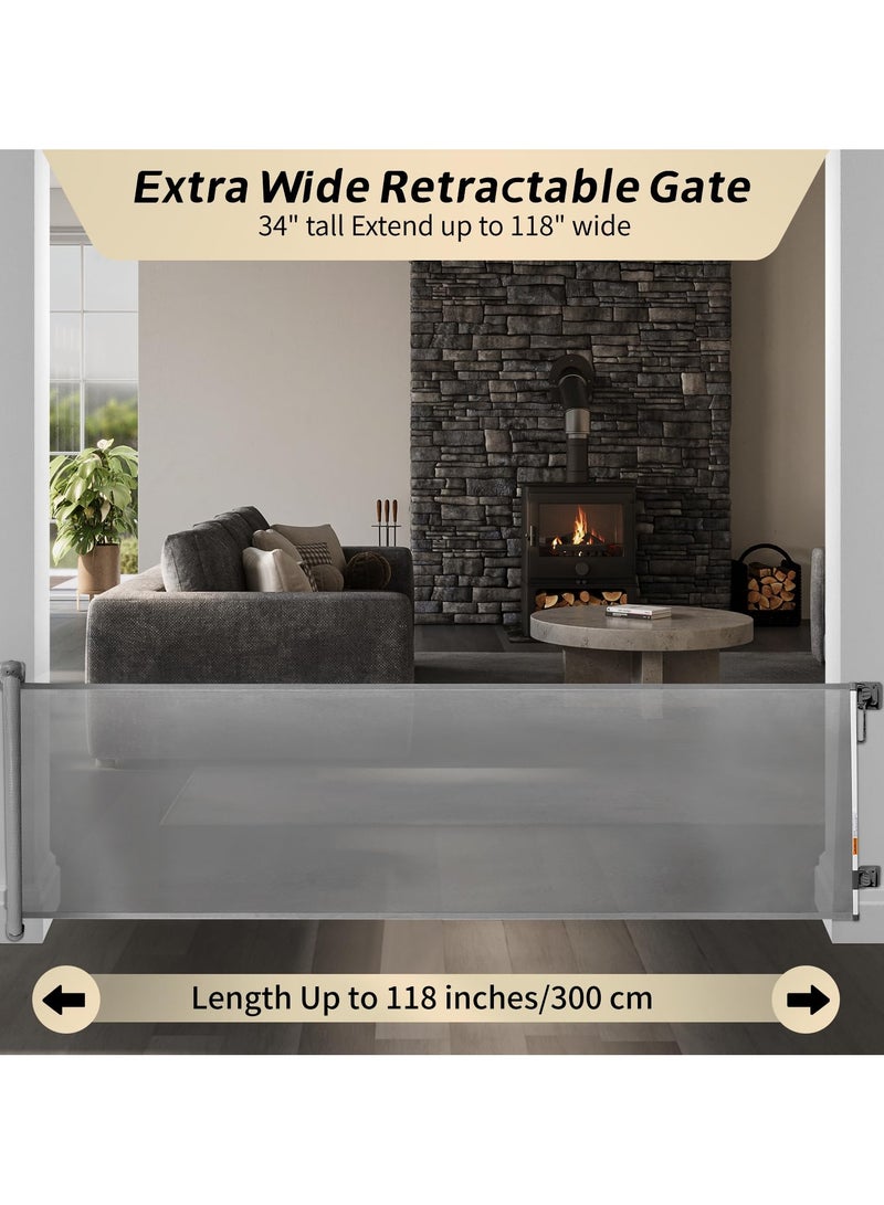 Mr. Penda Baby Safety Gate, Extends to 300cm Retractable Mesh Barrier, 86cm Tall Panel with Auto Lock Mechanism, for Large Doorways Wide Stairs and Open Hallways, Baby Proofing Essential (Gray) - Image 2