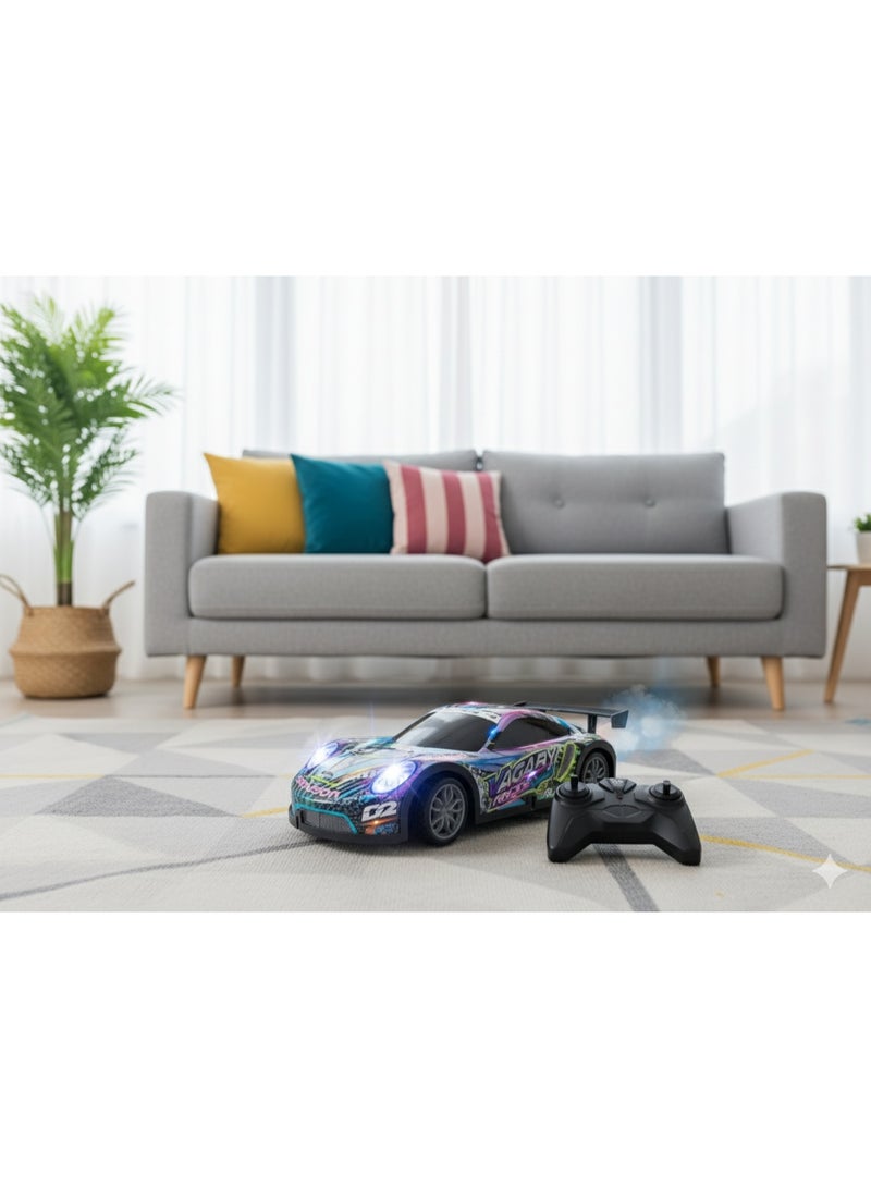 متجر 7 سيارة سباق ريموت كنترول للأطفال بإضاءة وبخار – لعبة سيارة تحكم عن بُعد تصميم رياضي – تعمل بالبطاريات 1:22 – سيارة شحن كهربائية بإضاءة LED ومؤثرات ضباب – لعبة سباق ترفيهية للأولاد والبنات - Image 5
