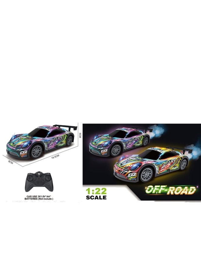 متجر 7 سيارة سباق ريموت كنترول للأطفال بإضاءة وبخار – لعبة سيارة تحكم عن بُعد تصميم رياضي – تعمل بالبطاريات 1:22 – سيارة شحن كهربائية بإضاءة LED ومؤثرات ضباب – لعبة سباق ترفيهية للأولاد والبنات - Image 2