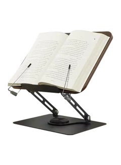 ELFSA 360 degree rotating bookshelf, foldable wooden laptop bookshelf, multifunctional reading rack for magazine recipe display  - Image 1