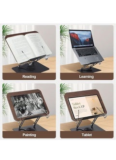 ELFSA 360 degree rotating bookshelf, foldable wooden laptop bookshelf, multifunctional reading rack for magazine recipe display  - Image 2