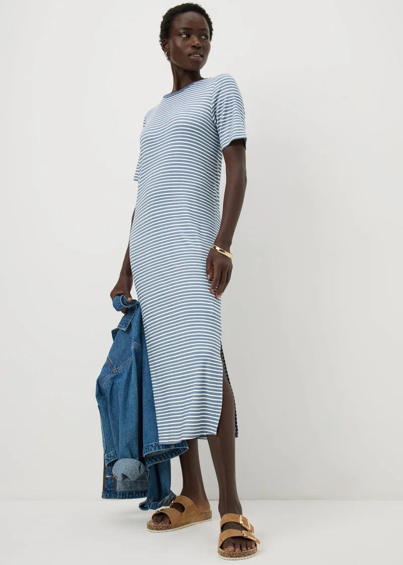 ماتلان Blue Stripe T-Shirt Midi Dress