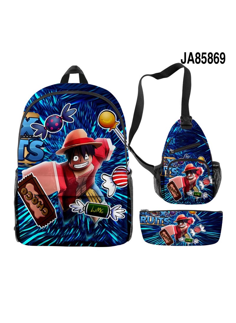 Blox Cartoon Backpack Three-piece Student School Bag 