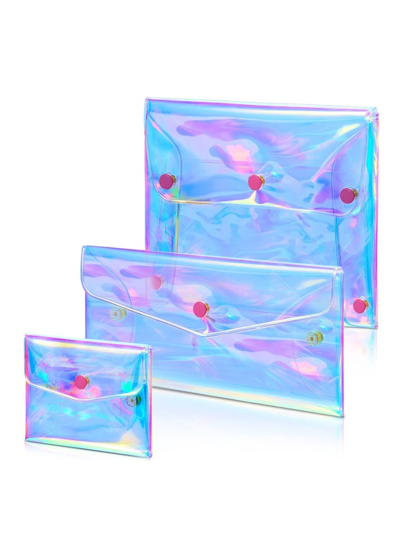 Holographic Makeup Bag,  3Pcs Pencil Pouch Clear Transparent Iridescent Cosmetic Bag Organizer Travel Hologram Handbag Clear Coin Purse for Teen Girls Women Kids (Three Sizes) - Image 1