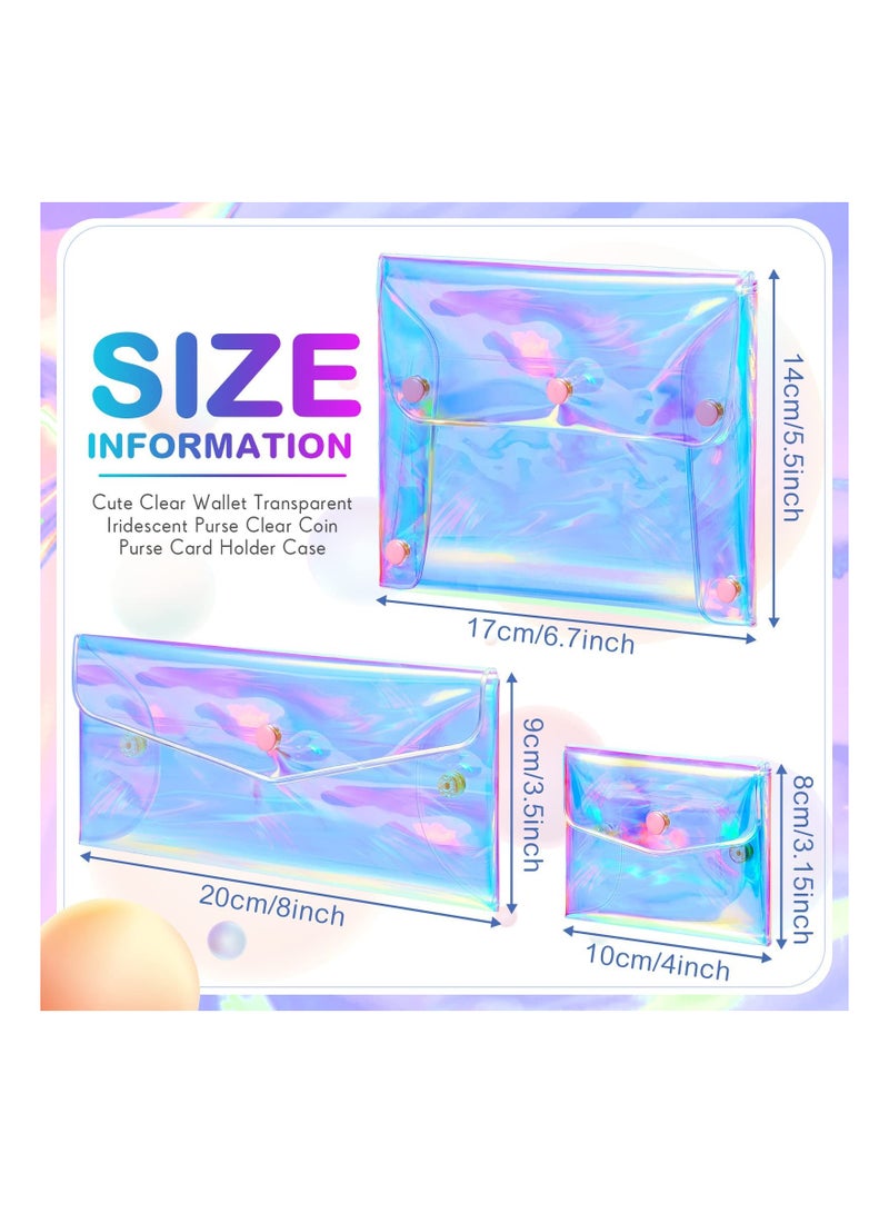 Holographic Makeup Bag,  3Pcs Pencil Pouch Clear Transparent Iridescent Cosmetic Bag Organizer Travel Hologram Handbag Clear Coin Purse for Teen Girls Women Kids (Three Sizes) - Image 2