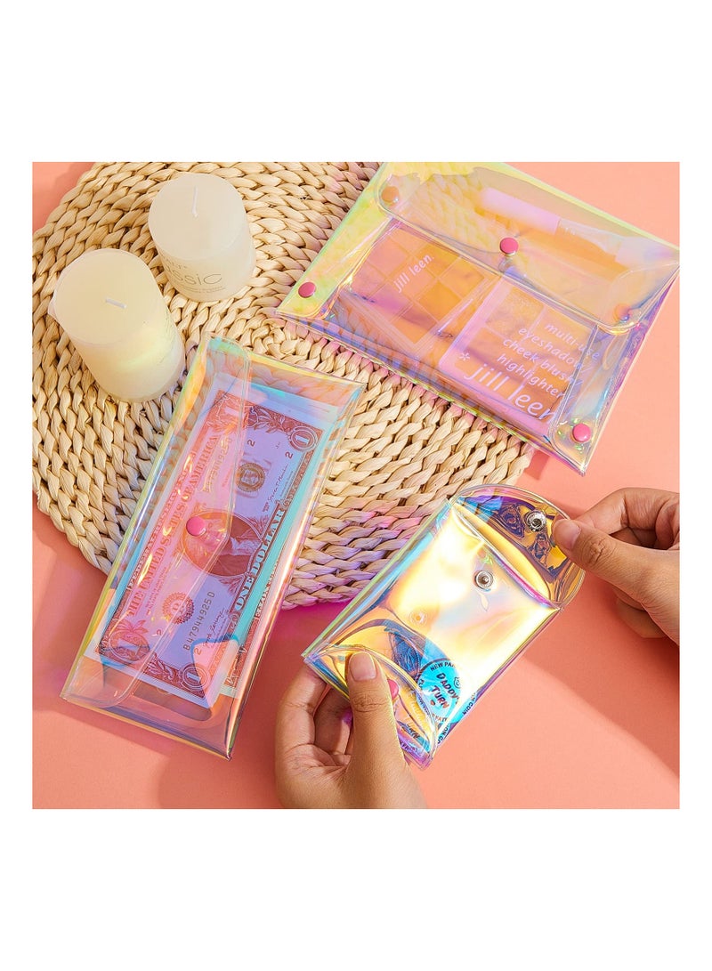 Holographic Makeup Bag,  3Pcs Pencil Pouch Clear Transparent Iridescent Cosmetic Bag Organizer Travel Hologram Handbag Clear Coin Purse for Teen Girls Women Kids (Three Sizes) - Image 5