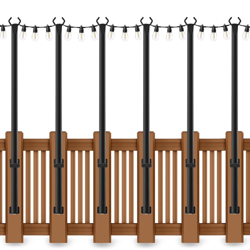6 Pack 5 Ft String Light Poles String Light Poles for Outside with Fixing ClipsMetal Poles for Outdoor String Lights Hanging Light Poles for Deck Fence Garden Backyard Wall Bistro