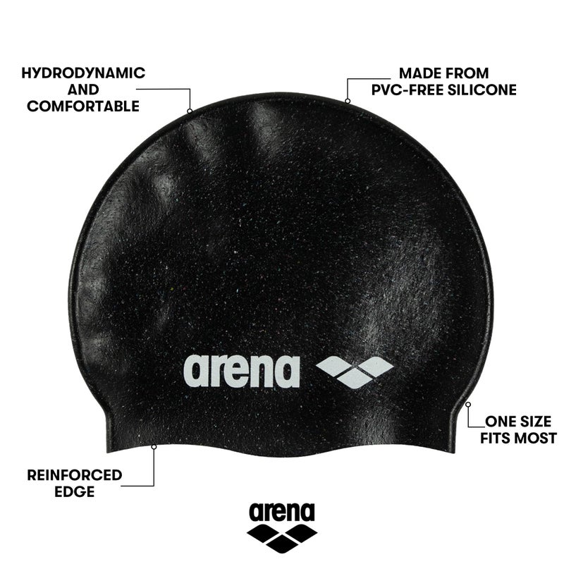 Arena Classic Unisex Recycled Silicone Swim Cap for Women and Men, Intensive Training and Racing Comfortable Long Hair Swimming Hat, Black/Multi - Image 3