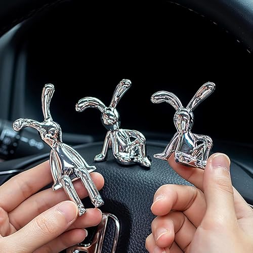DETACHI Car Dashboard RABIT Statue Showpiece Figurine Gift with 2 Resin Adhesive Stickers, for Interior Decor, Table Birthday Gifts, Sculpture for Bedroom Sitting Sideways-4.5X2X8.5 CM - Image 5