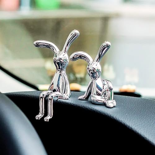DETACHI Car Dashboard RABIT Statue Showpiece Figurine Gift with 2 Resin Adhesive Stickers, for Interior Decor, Table Birthday Gifts, Sculpture for Bedroom Sitting Sideways-4.5X2X8.5 CM - Image 1