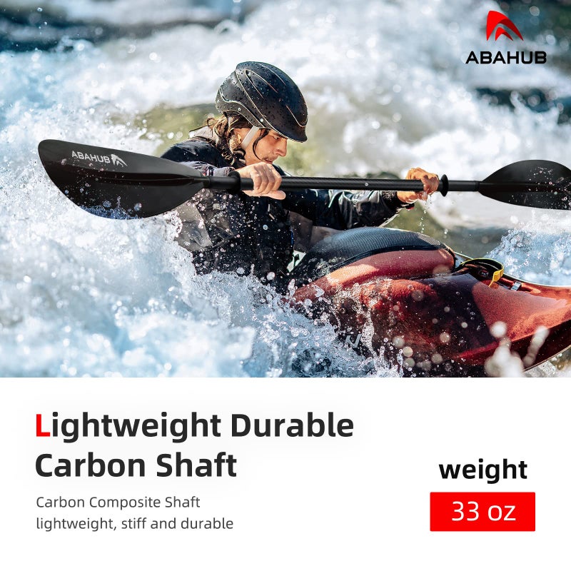 Abahub 1 x Carbon Kayak Paddles, 90.5 Inches Kayaking Oars for Boating, Canoeing with Extra Paddle Leash, Carbon Fiber Shaft Black Plastic Blades - Image 2