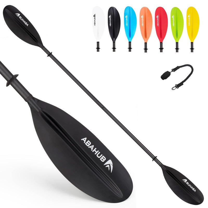Abahub 1 x Carbon Kayak Paddles, 90.5 Inches Kayaking Oars for Boating, Canoeing with Extra Paddle Leash, Carbon Fiber Shaft Black Plastic Blades - Image 1