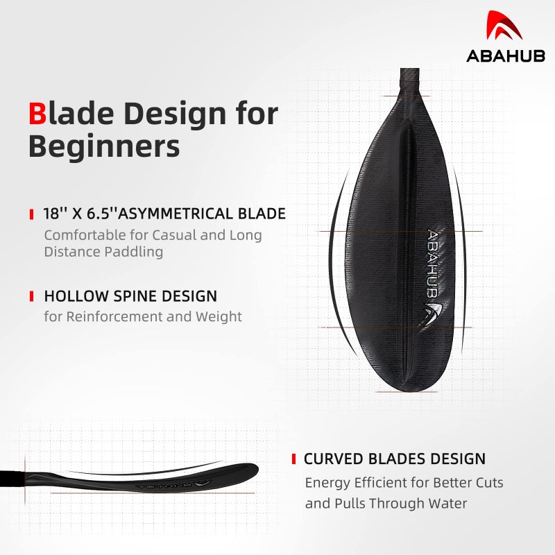 Abahub 1 x Carbon Kayak Paddles, 90.5 Inches Kayaking Oars for Boating, Canoeing with Extra Paddle Leash, Carbon Fiber Shaft Black Plastic Blades - Image 3