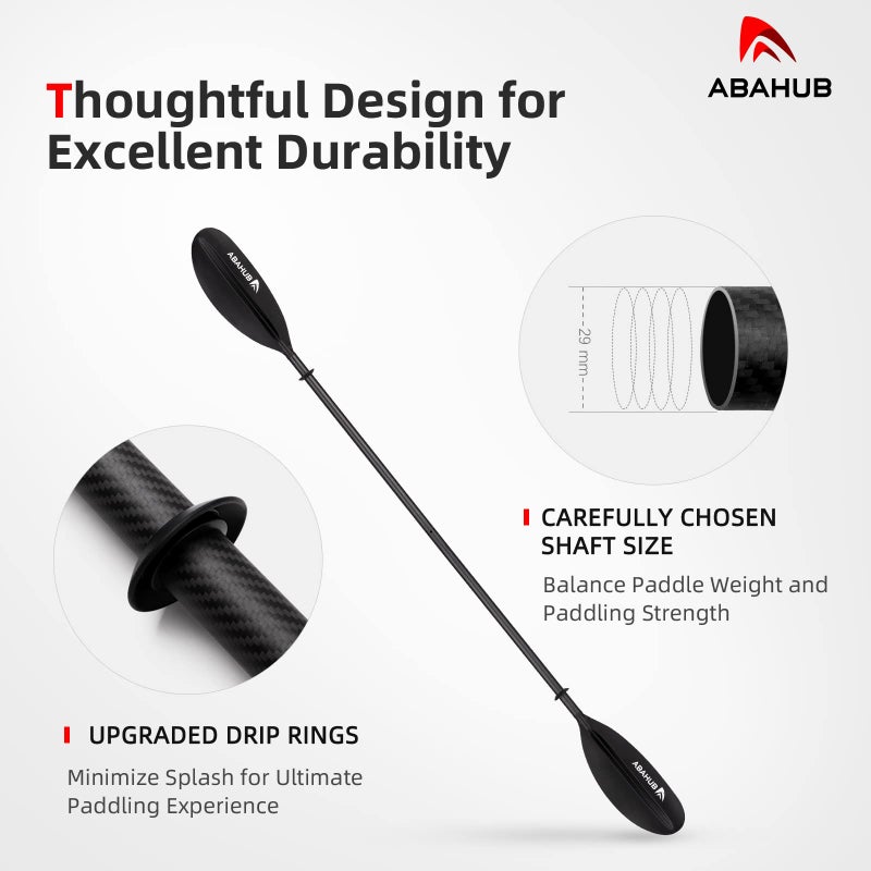 Abahub 1 x Carbon Kayak Paddles, 90.5 Inches Kayaking Oars for Boating, Canoeing with Extra Paddle Leash, Carbon Fiber Shaft Black Plastic Blades - Image 4