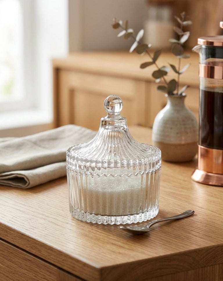 سكرية زجاج شفاف - وعاء سكر مع غطاء زجاج شفاف - Image 1