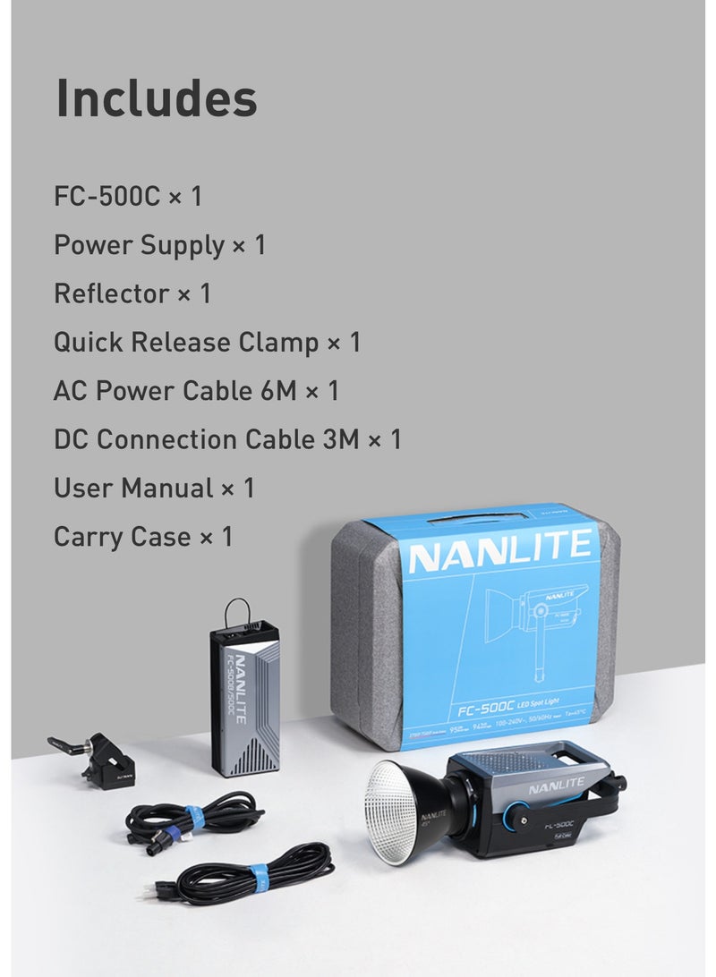 Nanlite FC-500C RGBW LED Spotlight – 500W Full-Color Cinematic Light with High CRI/TLCI, Bluetooth & DMX Control - Image 2