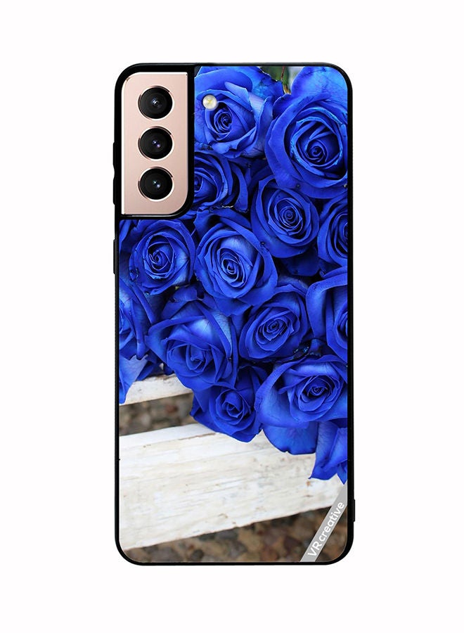 VR CREATIVE Protective Case Cover For Samsung Galaxy S21 5G Blue Flower Design Multicolour - Image 1