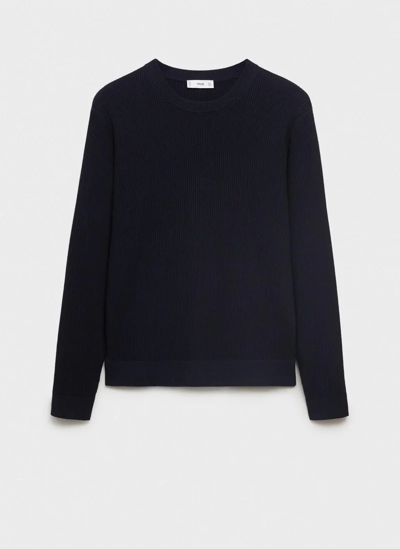Mango Man Fine Rib-Knit Cotton Sweater