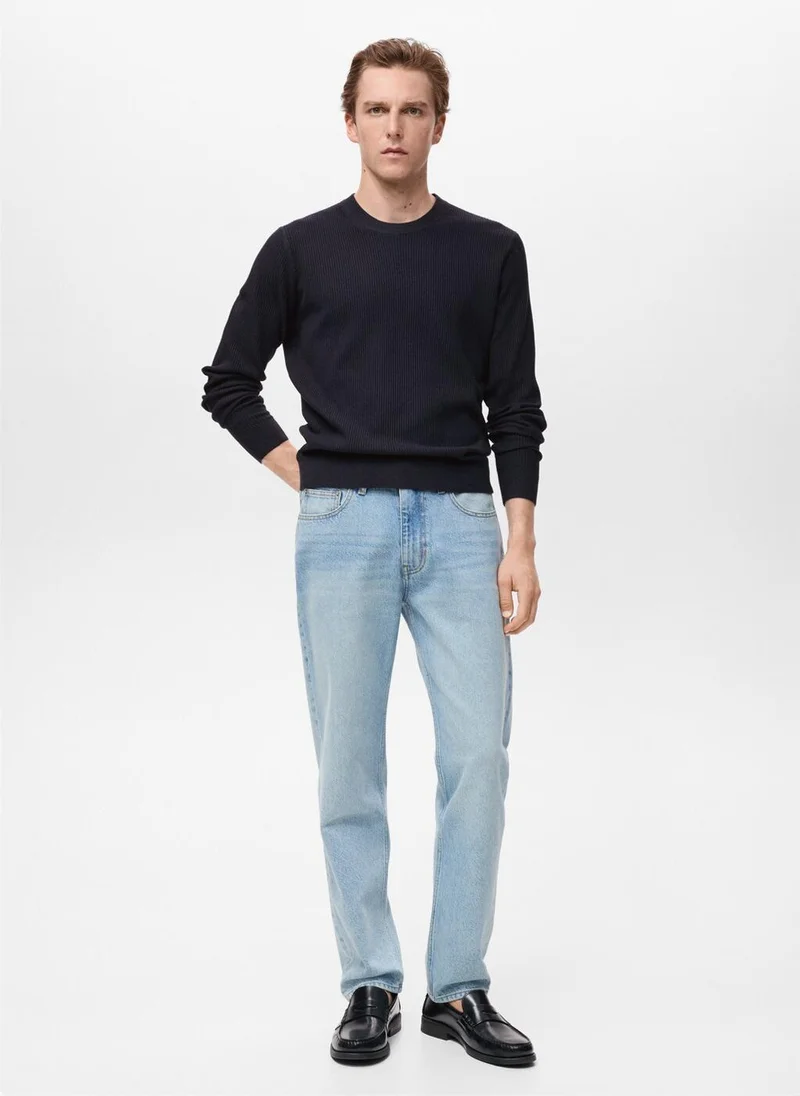 Mango Man Fine Rib-Knit Cotton Sweater