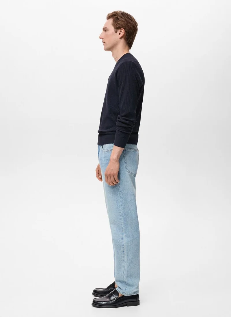 Mango Man Fine Rib-Knit Cotton Sweater