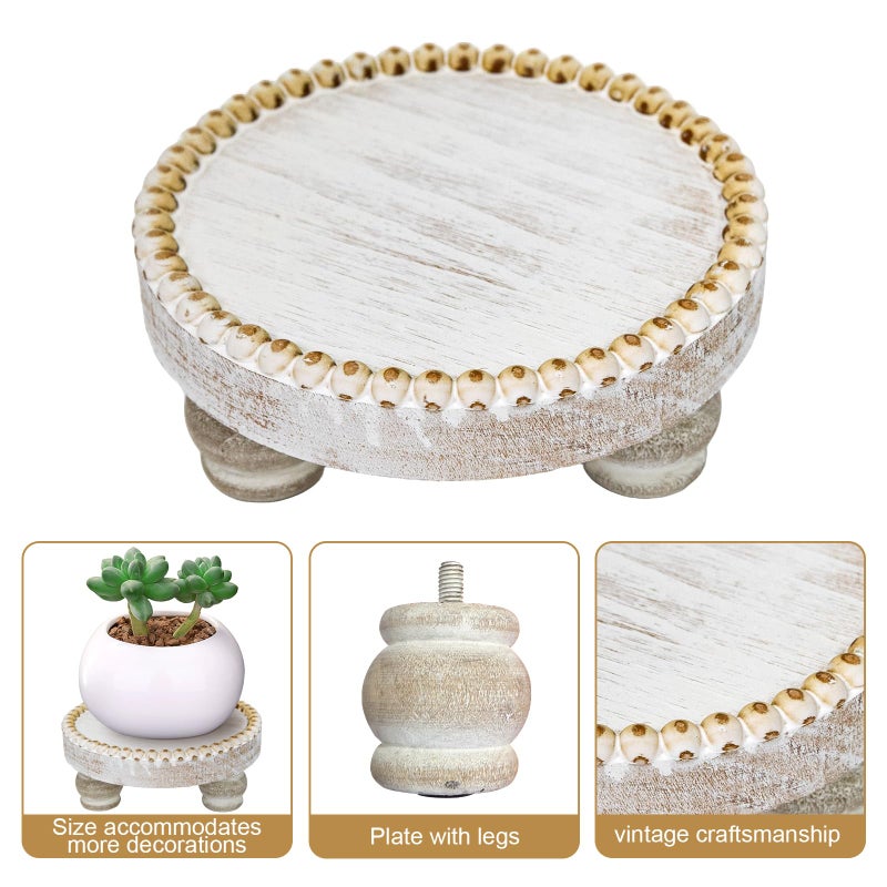 CEDARLUX Small Wood Risers for Decor, Round Wooden Display Risers Candle Plates and Trays, Farmhouse Candle Trays Home Decor, Pedestal Stand for Mini Cake, Mug Display Decorative, Table Centerpiece, White - Image 4