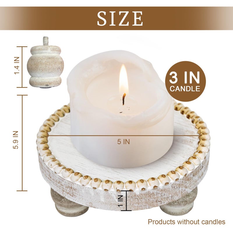 CEDARLUX Small Wood Risers for Decor, Round Wooden Display Risers Candle Plates and Trays, Farmhouse Candle Trays Home Decor, Pedestal Stand for Mini Cake, Mug Display Decorative, Table Centerpiece, White - Image 3