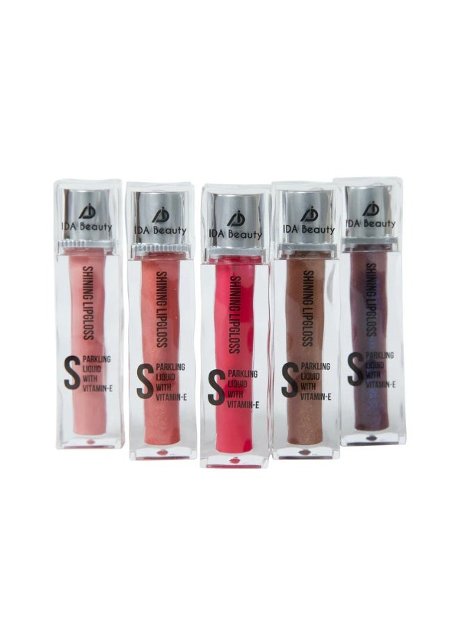 IDA Beauty 5-in-1 Shining Lip Gloss Bundle – Sparkling Liquid Gloss with Vitamin E – Hydrating, Non-Sticky, Fruity Scented, Long-Lasting – Organic & Vegan - Image 1