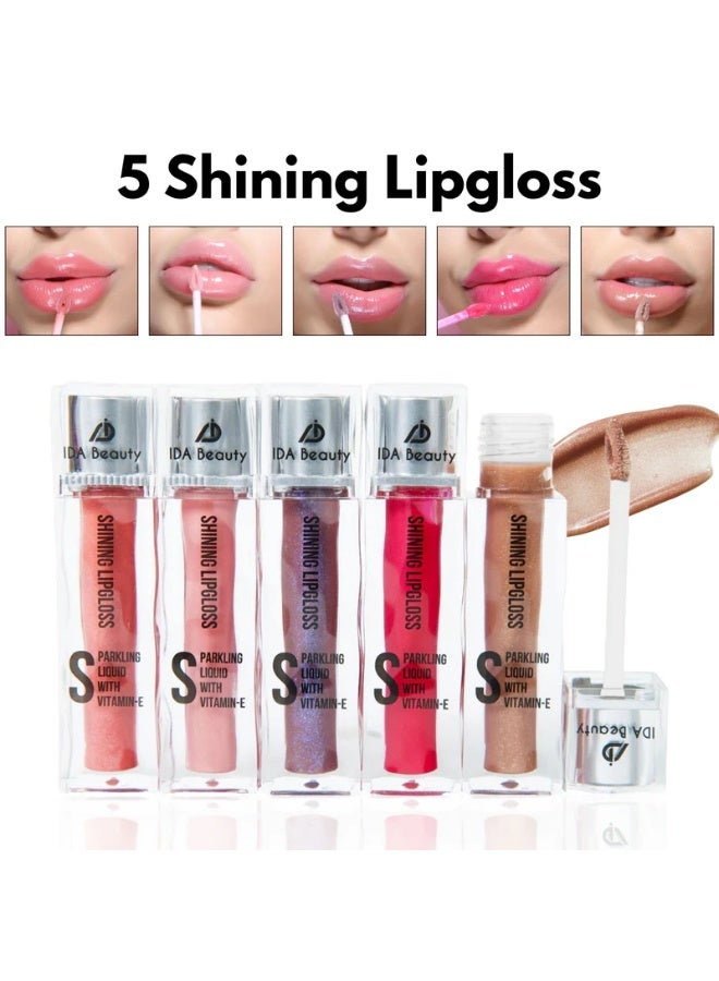 IDA Beauty 5-in-1 Shining Lip Gloss Bundle – Sparkling Liquid Gloss with Vitamin E – Hydrating, Non-Sticky, Fruity Scented, Long-Lasting – Organic & Vegan - Image 2