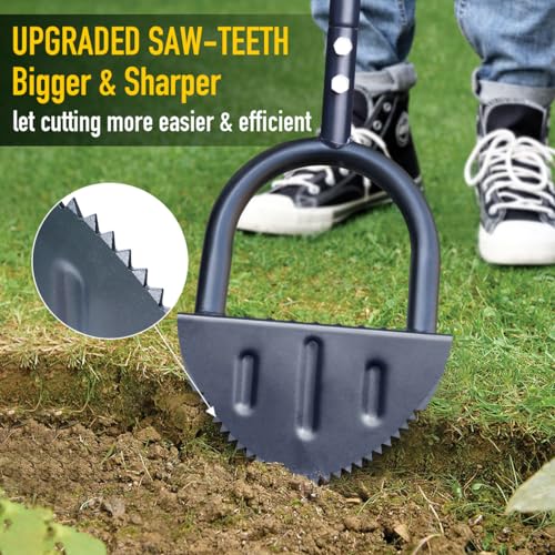 Colwelt Saw-Tooth Edger Lawn Tool, Half Moon Lawn Edger with T-Grip, Sidewalk Grass Long Handled Step Edger, 38-Inch - Image 2