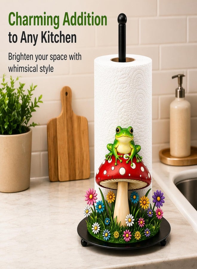 Chumia Frog and Mushroom Metal Paper Towel Holder Whimsical Rustic Paper Towel Holder Hanger Rack for Kitchen Countertop Farmhouse Countryside Home Decor Fit Standard Jumbo Rolls Cottagecore Gift - Image 2